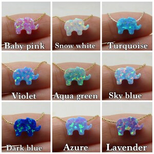 May include: Nine opal elephant necklaces in various colors, including baby pink, snow white, turquoise, violet, aqua green, sky blue, dark blue, azure, and lavender.