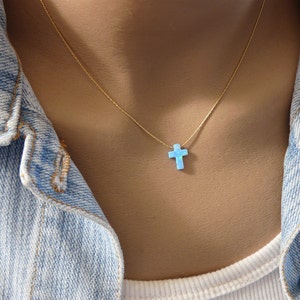 Cross necklace, Opal cross necklace, Blue cross necklace, Cross jewelry, Cross pendant, Cross necklace women image 3