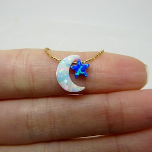 Star Moon necklace, Crescent moon necklace with star, Opal moon necklace, Crescent necklace, Moon pendant, Half moon, Moon star jewellery