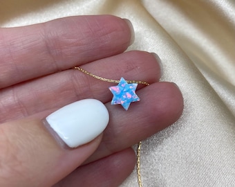Tiny Star of David necklace, Opal Jewish star necklace, Jewish jewelry, Magen David necklace, Israeli jewelry, Israel necklace