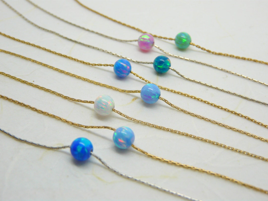 Opal Bead Necklace Opal Dot Necklace Blue Opal Necklace - Etsy