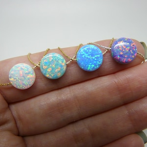Opal necklace, Opal coin necklace, White opal necklace, Sterling silver necklace, Disc necklace, Opal jewelry, Gold opal necklace