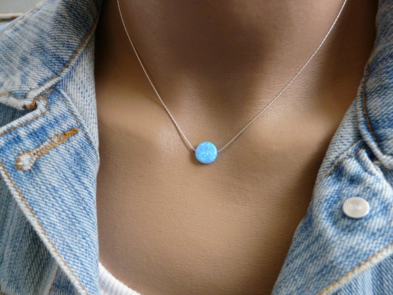 Opal Coin Necklace Opal Necklace Blue 