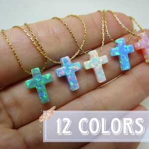 Cross necklace, Opal cross necklace, Blue cross necklace, Cross jewelry, Cross pendant, Cross necklace women image 1