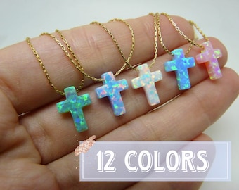 Collier croix, collier croix opale, collier croix bleue, bijoux croix, pendentif croix, collier croix femme