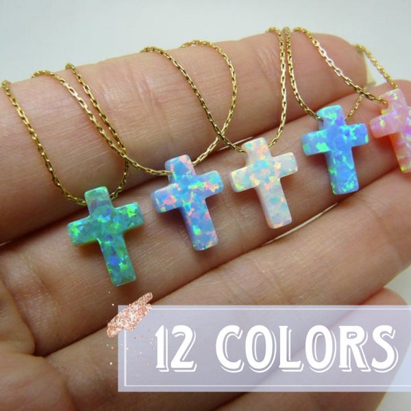Collier croix, collier croix opale, collier croix bleue, bijoux croix, pendentif croix, collier croix femme