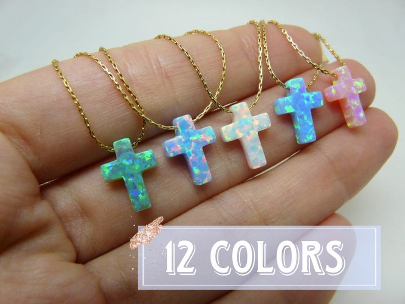 Cross necklace, Opal cross necklace, Blue cross necklace, Cross jewelry, Cross pendant, Cross necklace women image 1