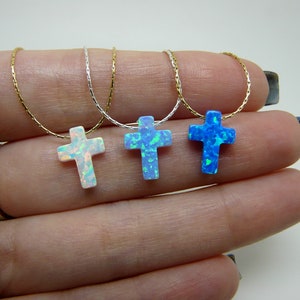 Cross necklace, Opal cross necklace, Blue cross necklace, Cross jewelry, Cross pendant, Cross necklace women image 5