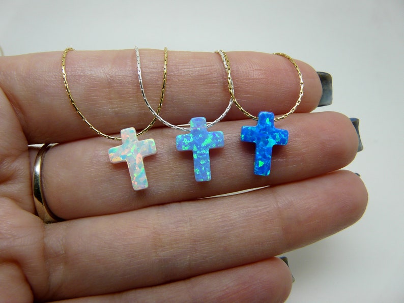 Cross necklace, Opal cross necklace, Blue cross necklace, Cross jewelry, Cross pendant, Cross necklace women image 5