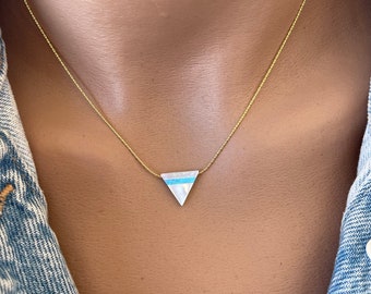 Triangle necklace, Geometric necklace, Mother of pearl Opal triangle necklace, Triangle opal pendant, Geometric jewelry, Triangle pendant
