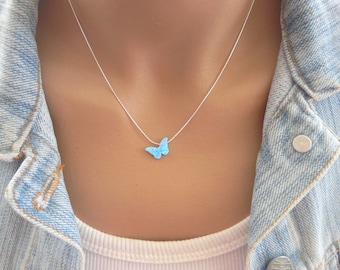 Butterfly necklace, Opal Butterfly necklace, Butterfly jewelry, Gold butterfly necklace, Silver butterfly