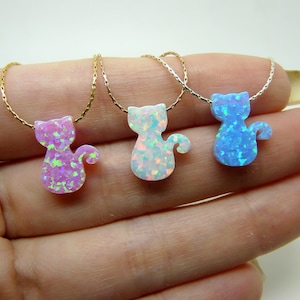 Cat necklace, Cat jewelry, Gift for kids, Opal cat necklace, Kids jewelry, Children jewelry, Cat lover gift, Kitten necklace