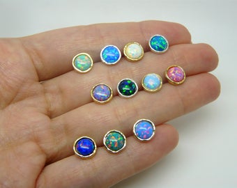 Opal earrings, Opal stud earrings, Opal Gold filled earrings, Opal sterling silver earrings, Fire Opal earrings, Stud earrings