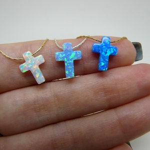 Cross necklace, Opal cross necklace, Blue cross necklace, Cross jewelry, Cross pendant, Cross necklace women image 6