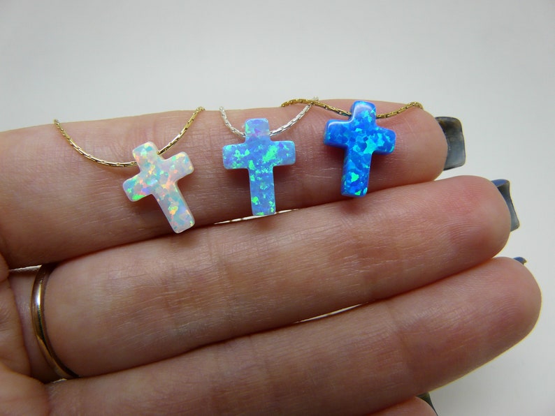 Cross necklace, Opal cross necklace, Blue cross necklace, Cross jewelry, Cross pendant, Cross necklace women image 6