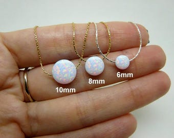 Tiny Opal necklace Blue - White Gold filled, Sterling silver