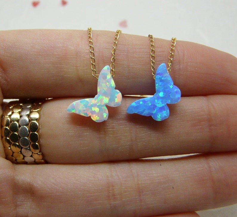 Butterfly necklace, Opal butterfly necklace, Butterfly jewelry, Delicate jewelry, Opal jewelry zdjęcie 2