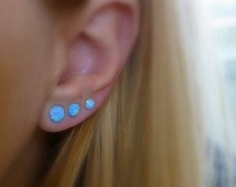 Opal stud earrings, Opal earrings, Blue opal studs, Post earrings with opal stone, Everyday earrings, Bridesmaid earrings