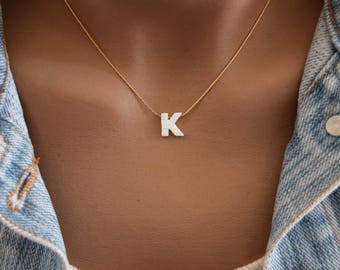 Initial necklace, Opal initial necklace, Personalized gift, Letter necklace, Initial jewelry, White Opal initial necklace, Gift for wife