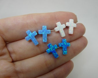 Cross Opal earrings, Cross stud earrings, Cross earrings women, Cross sterling silver earrings, Cross jewelry, Blue cross earrings
