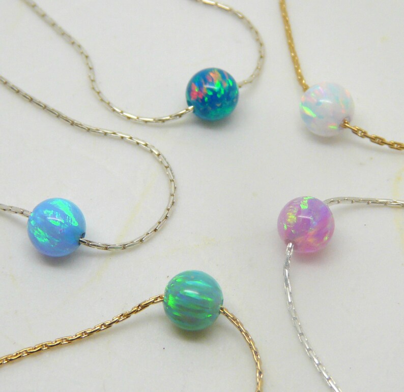 Opal Bead Necklace Opal Dot Necklace Blue Opal Necklace - Etsy