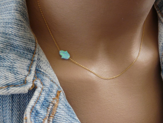 Blue opal hamsa necklace shop gold chain