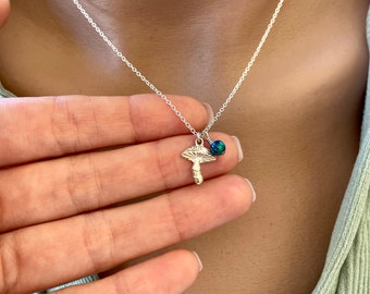 Mushroom Necklace, Mushroom Pendant, Sterling silver mushroom necklace with opal, Mushroom Charm Jewelry, Silver Mushroom, Mushroom gift