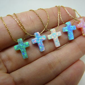 Cross necklace, Opal cross necklace, Blue cross necklace, Cross jewelry, Cross pendant, Cross necklace women image 10