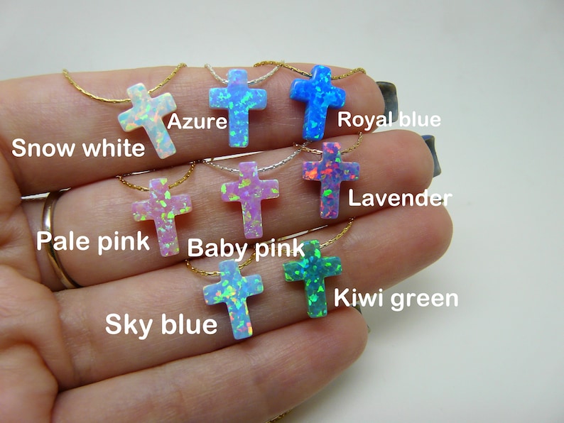 Cross necklace, Opal cross necklace, Blue cross necklace, Cross jewelry, Cross pendant, Cross necklace women image 7