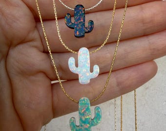 Cactus necklace, Opal cactus necklace, Cactus jewelry, Southwestern jewelry, Tree necklace, Green cactus, Boho necklace, Cactus pendant