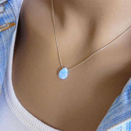 Drop Opal Necklace Blue Drop Opal Pendant Pear Opal Etsy