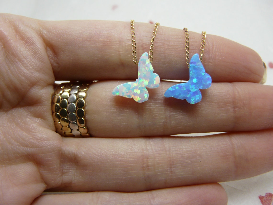 Butterfly Necklace Opal Butterfly Necklace Butterfly Etsy