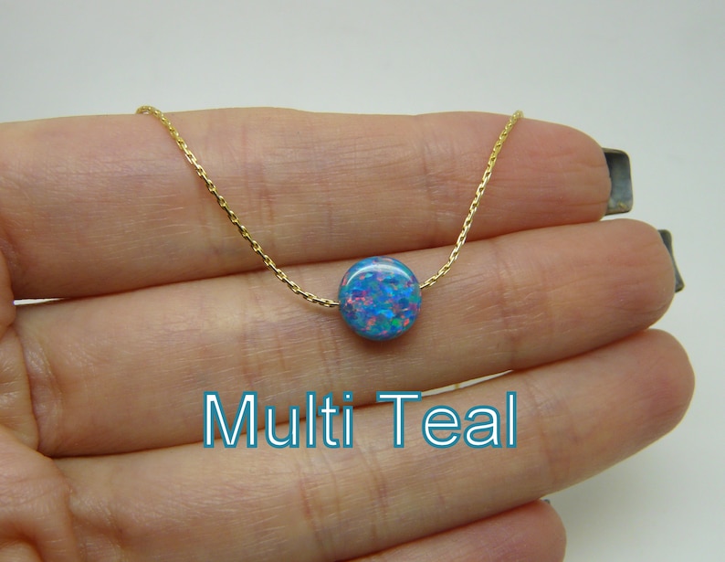 Opal coin necklace, Opal necklace, Delicate Opal necklace, Blue opal necklace, Sterling silver necklace, Disc necklace, Opal jewelry image 6