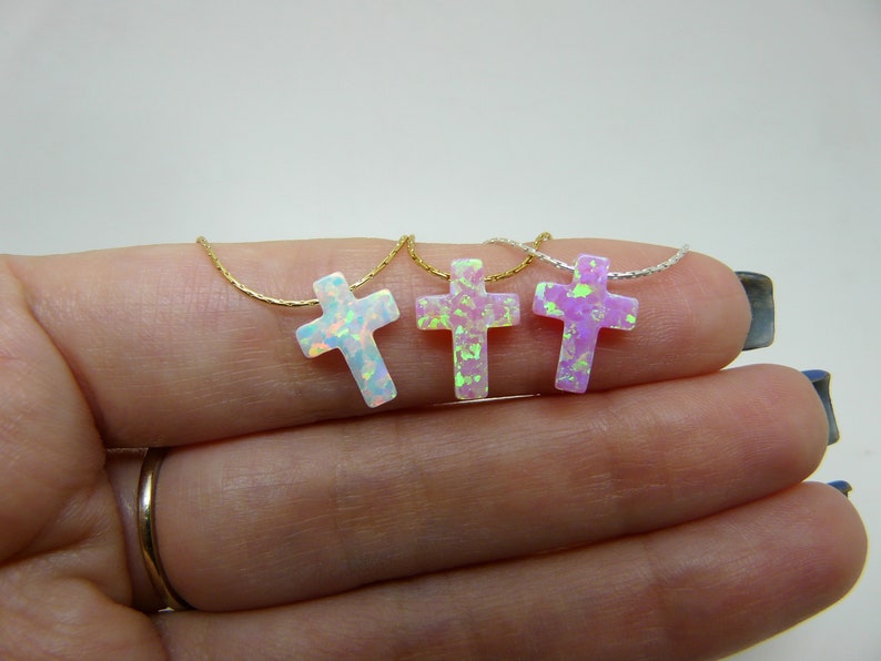 Cross necklace, Opal cross necklace, Blue cross necklace, Cross jewelry, Cross pendant, Cross necklace women image 9