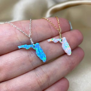 Collier de Floride, collier d'état de Floride, pendentif opale FL, collier carte, collier d'état en forme de Floride, collier FL