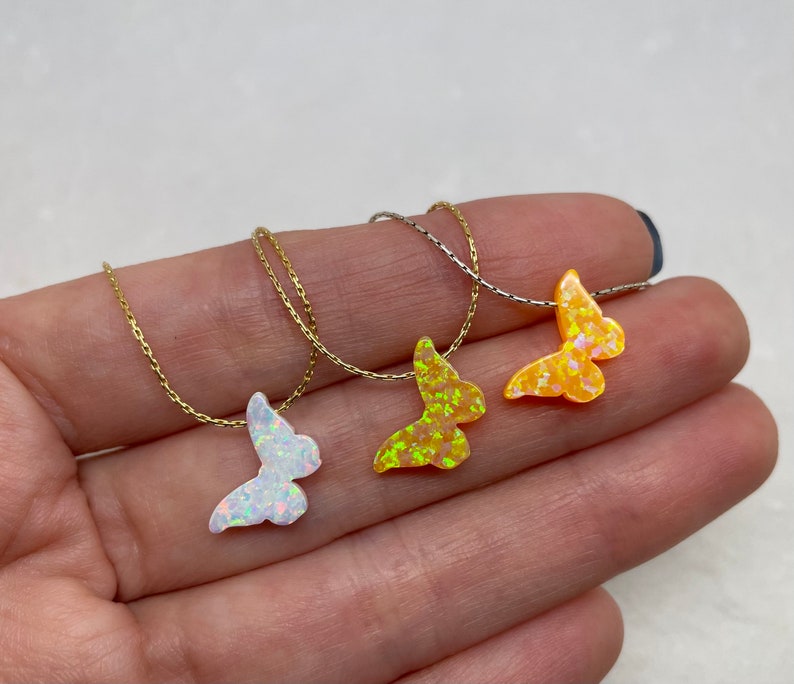 Butterfly necklace, Opal butterfly necklace, Butterfly jewelry, Delicate jewelry, Opal jewelry zdjęcie 5