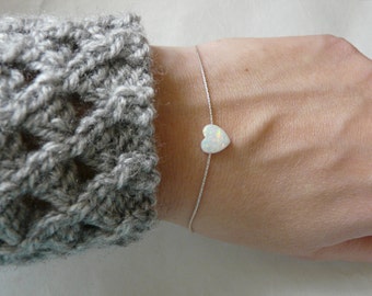 Heart bracelet, Opal heart bracelet, Blue opal bracelet, Sterling silver bracelet, Heart bracelet, Simple bracelet, Everyday bracelet