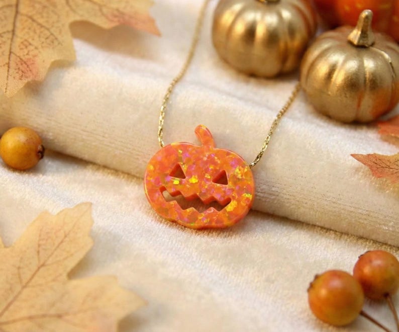 Collar de calabaza, joyería de Halloween, Jack-o-Lantern, collar de otoño, joyería de fiesta de Halloween, collar de Halloween, regalo de Halloween imagen 1