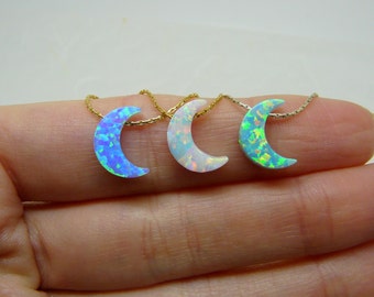 Moon necklace, Crescent moon necklace, Opal moon necklace, Crescent necklace, Moon pendant, Half moon, Opal jewellery