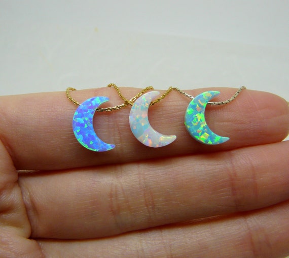 Opal Necklace With Crescent Moon 9ct Gold - Holly & Co