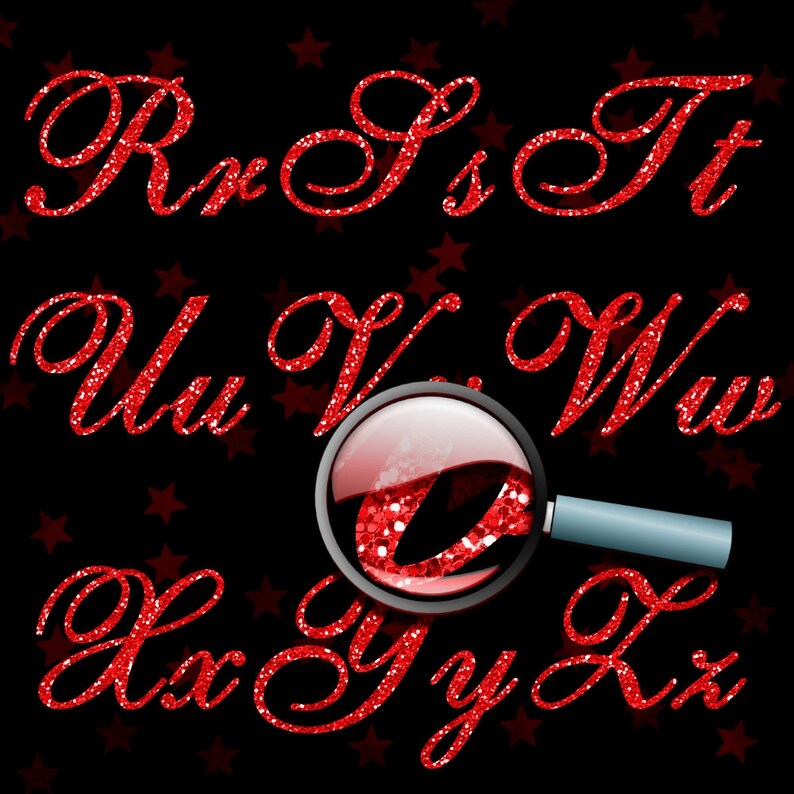 Red Glitter Alphabet Digital Glitter Alpha Red Digital Etsy