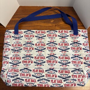 Bolsa de mano con temática de béisbol, asas forradas, fondo cuadrado, grande, 19 1/2 x 13 x 4 pulgadas, para llevar todo