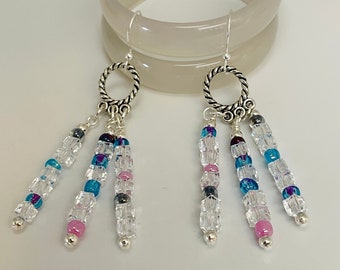 Crystal Cube Earrings Silver Pastels