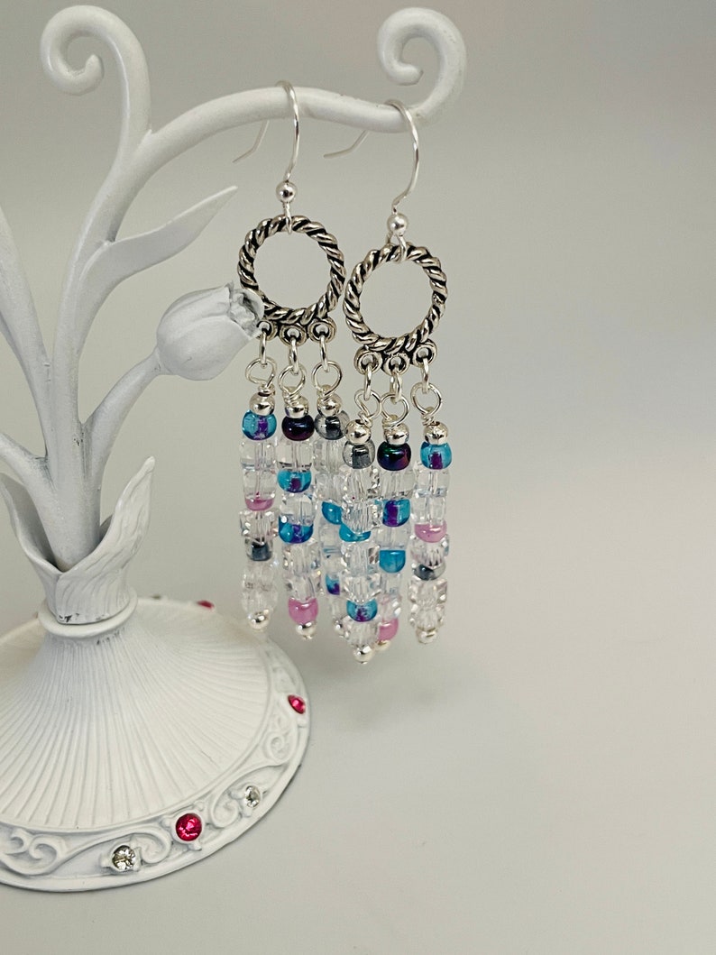 Boucles d'Oreilles Cube Cristal Argent Pastels image 3