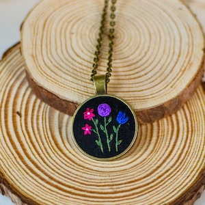 Subtle bisexual pride flag hand embroidered necklace | floral LGBTQ+ pendant | pride gift