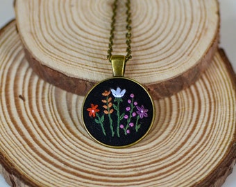 Subtle lesbian pride flag hand embroidered necklace | floral LGBTQ+ pendant | pride gift