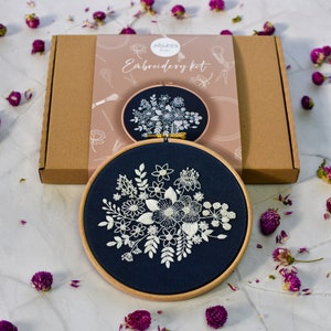 Modern floral medley embroidery kit | Suitable for beginners | Line Hoop Art | Easy bead Embroidered Kit | DIY Starter Craft Kit for Adults