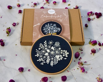 Modern floral medley embroidery kit | Suitable for beginners | Line Hoop Art | Easy bead Embroidered Kit | DIY Starter Craft Kit for Adults