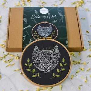 Modern Bat embroidery kit | Suitable for beginners | Line Hoop Art | Alternative Gothic Unusual Bead Kit | DIY Starter Craft Kit for Adults