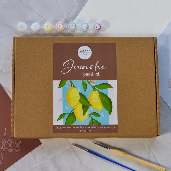 Kit de peinture à la gouache moderne | Convient aux débutants | Apprendre à peindre | Impression d’art mural | Citron grec amalfi| Kit d’artisanat de démarrage DIY pour adultes